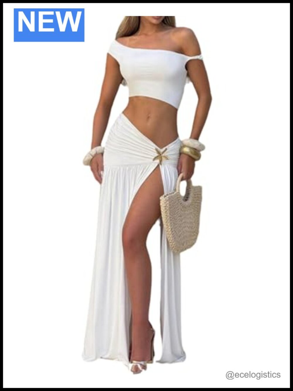Women's Sleeveless Crop Top & Maxi Skirt Set Flowy High Slit Dressy 2 Piece